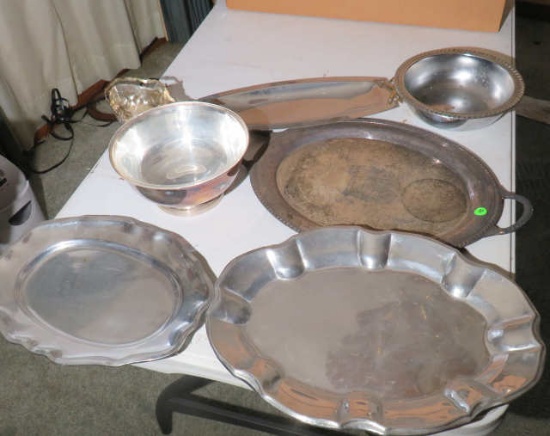 Silver plated serving platters and bowls