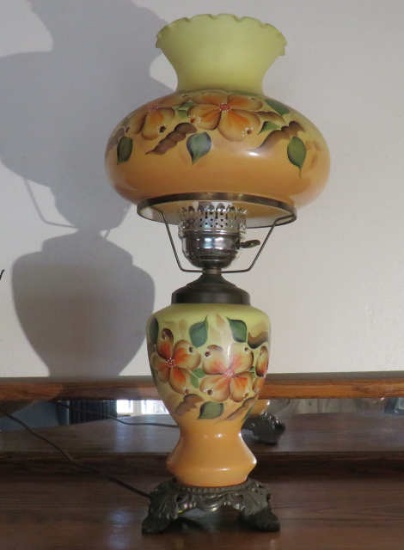 Electric globe lamp with hand painted florals 22 high
