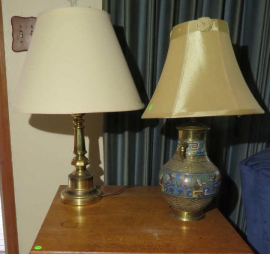 24" Cloisonné table lamp and brass table lamp 27" high