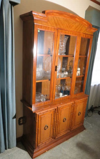 Pecan finished 2 piece china cabinet 77" h x 44" w x 16" d