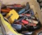 mixed chisels, screw drivers, drill bits, and other misc. tools
