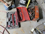 group of porta power parts and 2 metal porta power boxes