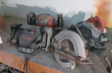 group of 4 corded power tools (2) circular saws (1) Black and Décor bench grinder (1) Cuhams bench g