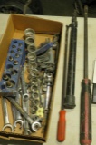 extra large screw drivers, mixed sockets and end wrenches