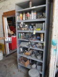 paint, hubcaps, wiring, starter mixed items on shelf unit lot 724
