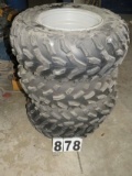 Four wheeler4 lug tire and rim assembly AT 25 x 10 - 12