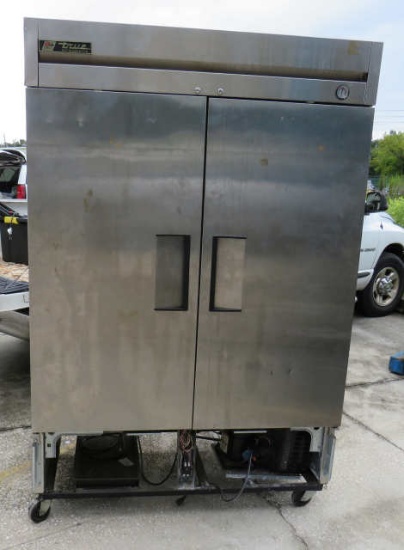 True stainless steel 2 door commercial refrigerator 83" high x 54"w x 30" deep on casters