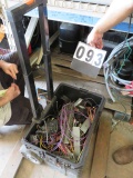 box of wire plus mixed parts on a plastic handy cart