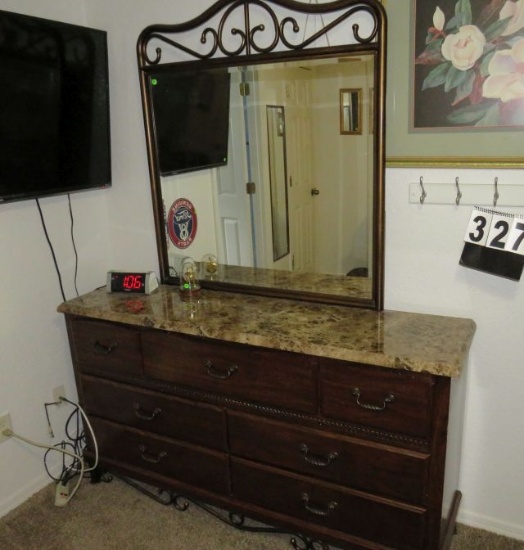 marble top cherry dresser with mirror 62” x 16” x 34”h