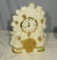 ceramic mantle clock with cherubs, gold leaf  battery operated 16” high x 11” wide