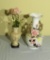 ceramic ornate floral pattern vase 14” h x 7” diameter plus smaller plastic damaged vase