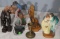 mixed lot of figures wood carvings, ceramics, night light, candle holder