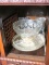 mixed crystal vases, teak trivet, 2 brass candle holder, bowls