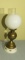 brass oil lamp on porcelain base 22” high globe 8” diameter