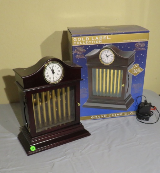 Grand chime clock with shipping box corded electric music bells play on the hour 14” h x 11” wide x