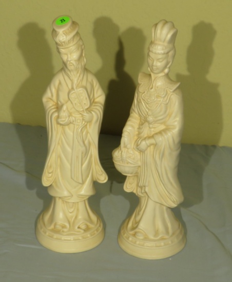 Pair ceramic Asian figures 13” high