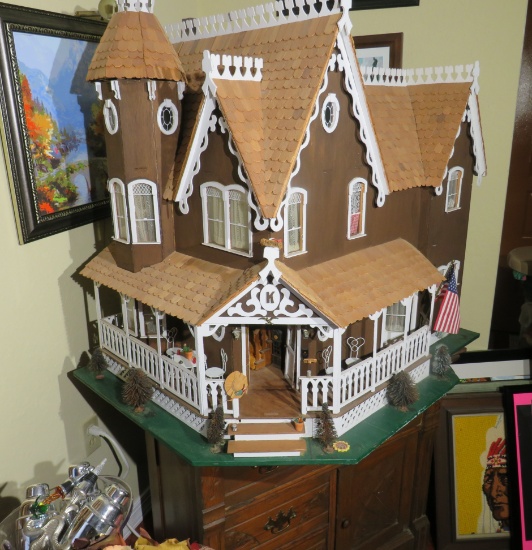 Victorian doll house hand crafted  by Donald Kubiak in 1984 dimensions 34” h x 36” w x 31” deep, com