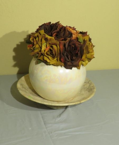 Marble pedestal dish with  12” diameter ceramic bowl