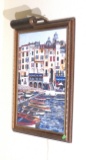 Venice gondolas framed and lighted paint by number oil on board 23 x 19 wide