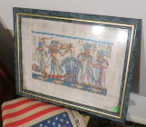 Egyptian painting on papyrus framed 16 x 21w