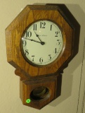pendulum style St Charles wood musical wall clock  battery powered 19” high  x 12” w