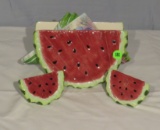 ceramic watermelon napkin holder with matching salt and pepper shakers