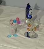 art blown glass sea horse, glass clown, glass humming bird