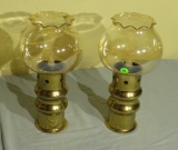 pair candle holders with etched glass globes 13” high x 7” diameter