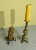 brass oriental style candlestick 11” high x 4” diameter plus small candle holder with metal base