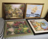 group of 4 framed paint by  number paintings 24 x 26 frame size