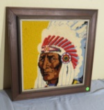 framed needle point of Indian Chief  19” x 19”