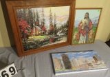 group of 3 water colors one unframed