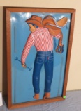 framed acrylic 3 d art featuring cowboy with Wrangler jeans and saddle 27 x 17 wide