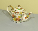 oriental style floral patterned tea pot  7” high x 10” wide x 6” deep