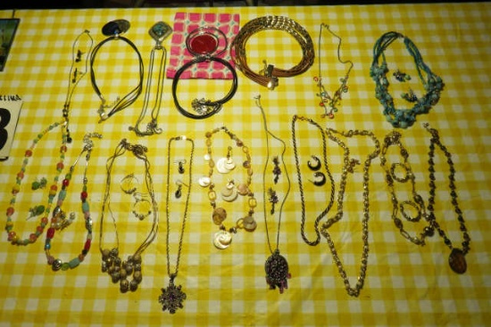 costume jewelry - group of 16 necklaces (10 with matching earrings
