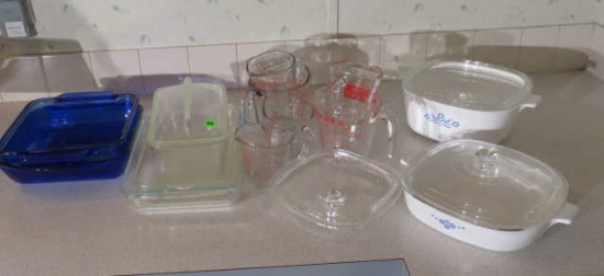 assorted corning ware and Pyrex cookware
