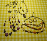 costume jewelry = group of 3 necklaces with matching earrings, and 5  pair earrings