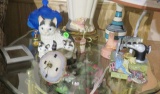 Cat lamp, geode clock, candy dish and cat figures