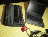 HP ProBook 640 G1 laptop with wireless mouse and canvas bag
