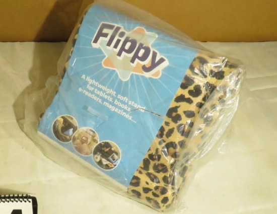 Flippy lightweight soft stand for tablets, boos, e-readers, magazines leopard spot cover