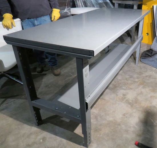 Steel Industrial Work Table with under shelf, 72”l x 30”w with adjustable height