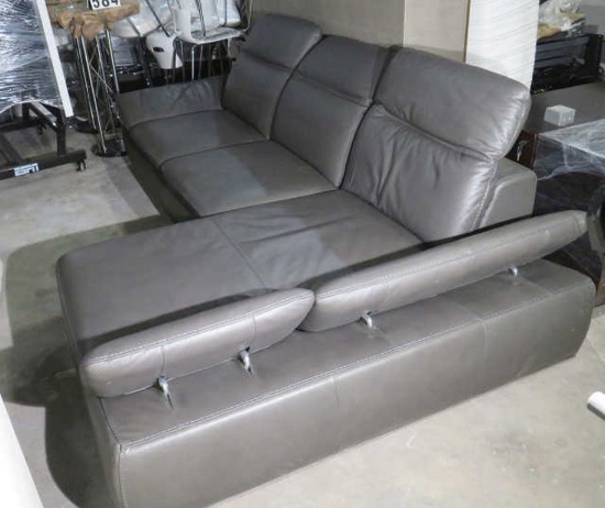 Italian L-shaped Leather Sofa, Adjustable side, Top grain leather note: there is some damage to the