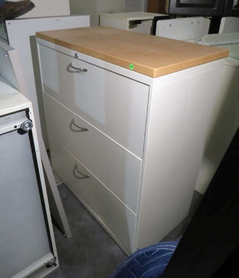 Legal size 3 door metal locking filing cabinet 36"w x 18"d x 42"h