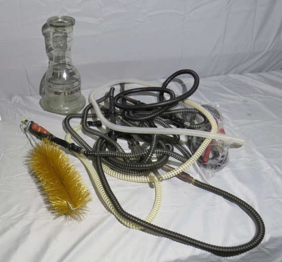 hookah glass water bowl, 7 hoses, brush