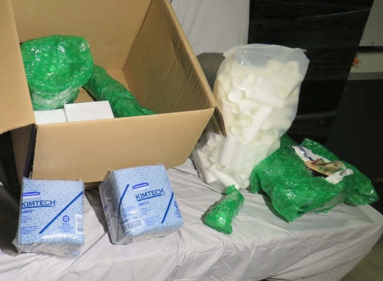 mixed spray bottles, tincture bottles light fixture, wipes,