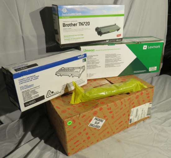 toner cartridges (2)  Brother TN220, (2) Lexmark 52D 1000, TI - 227 BK