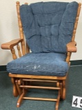 Wood Glider Rocker with Blue Fabric