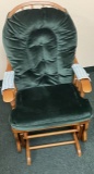 Wood Glider Rocker with Green Fabric