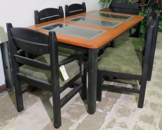 Wood & Glass Table with 6 Chairs