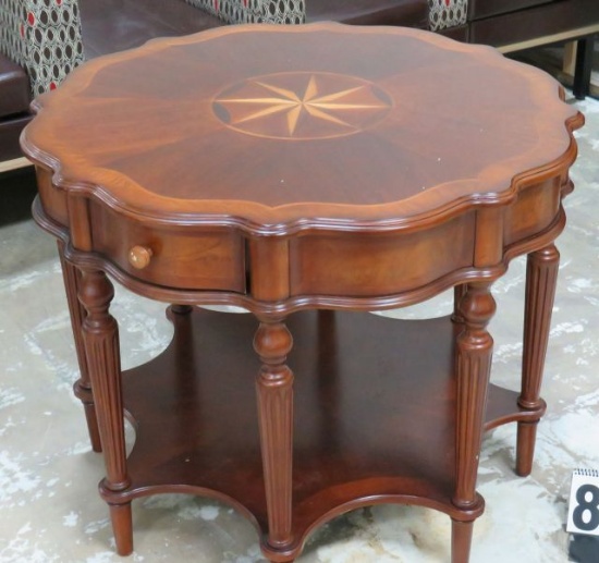Round Wood Table w/ 2 drawers, 36"x28.5"